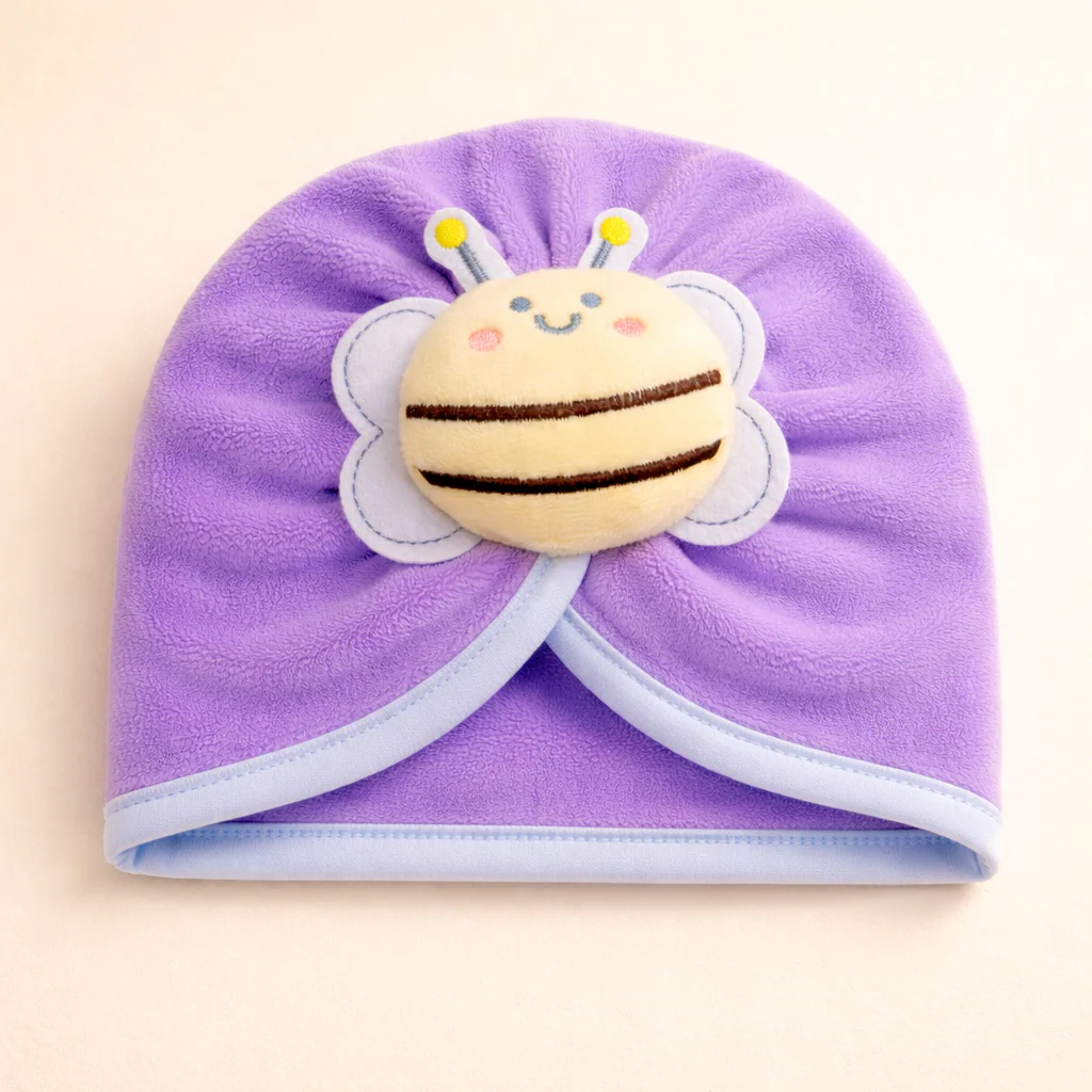 Baby Fleece Turban Cap Bee Purple