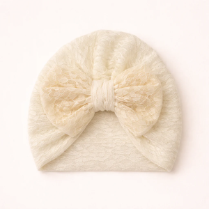 Baby Girls Knitted Turban Cap Bow White & Off White