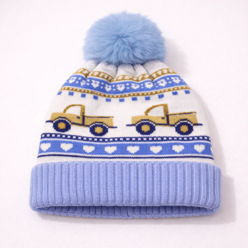 Kids Woolen Cap Truck Blue