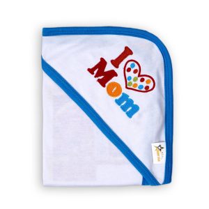 Baby Hooded Wrapping Sheet I Love Mom Blue