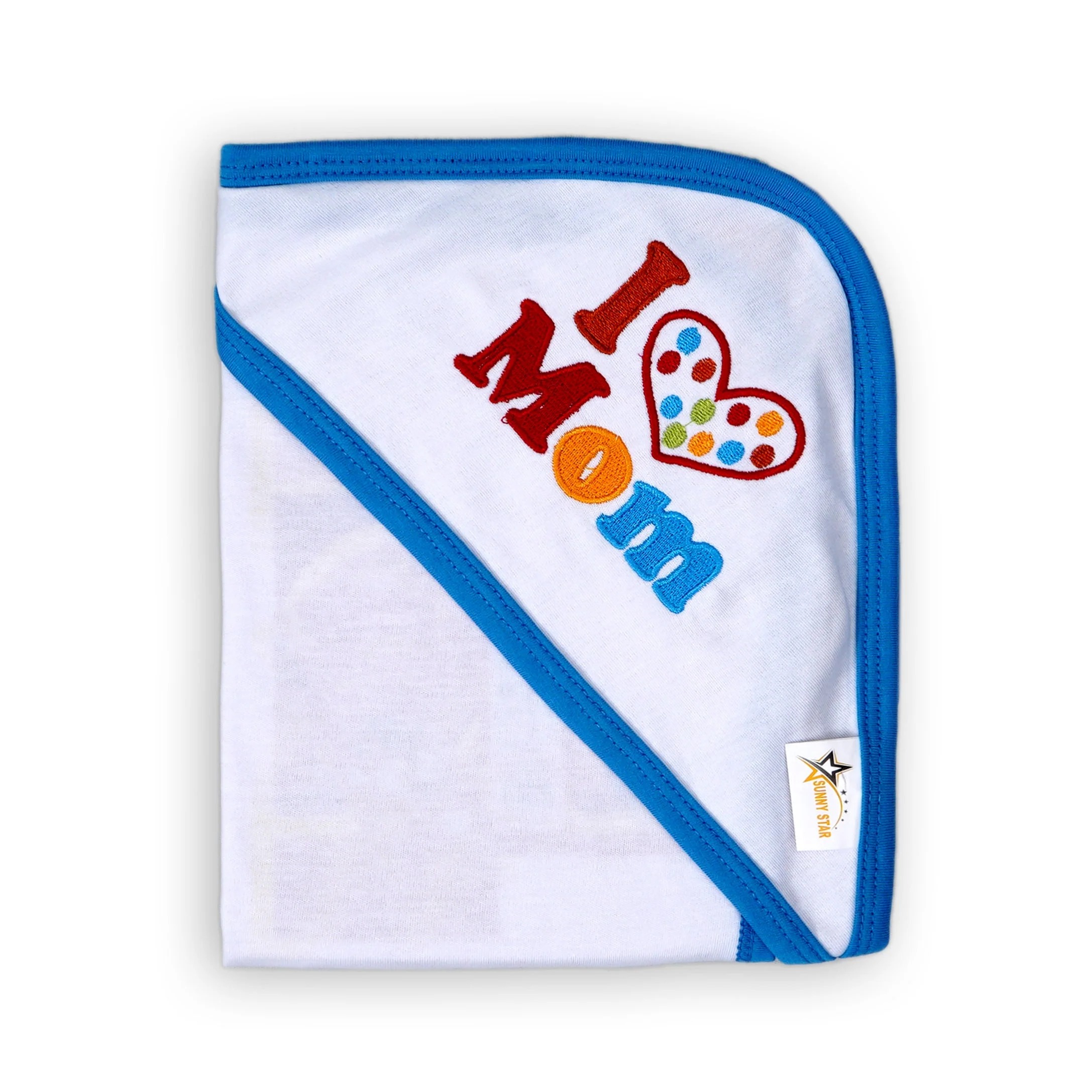 Baby Hooded Wrapping Sheet I Love Mom Blue