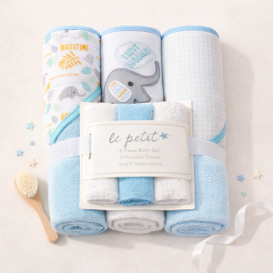 Baby 6Pcs Towels & Washcloths Set Elephant Blue