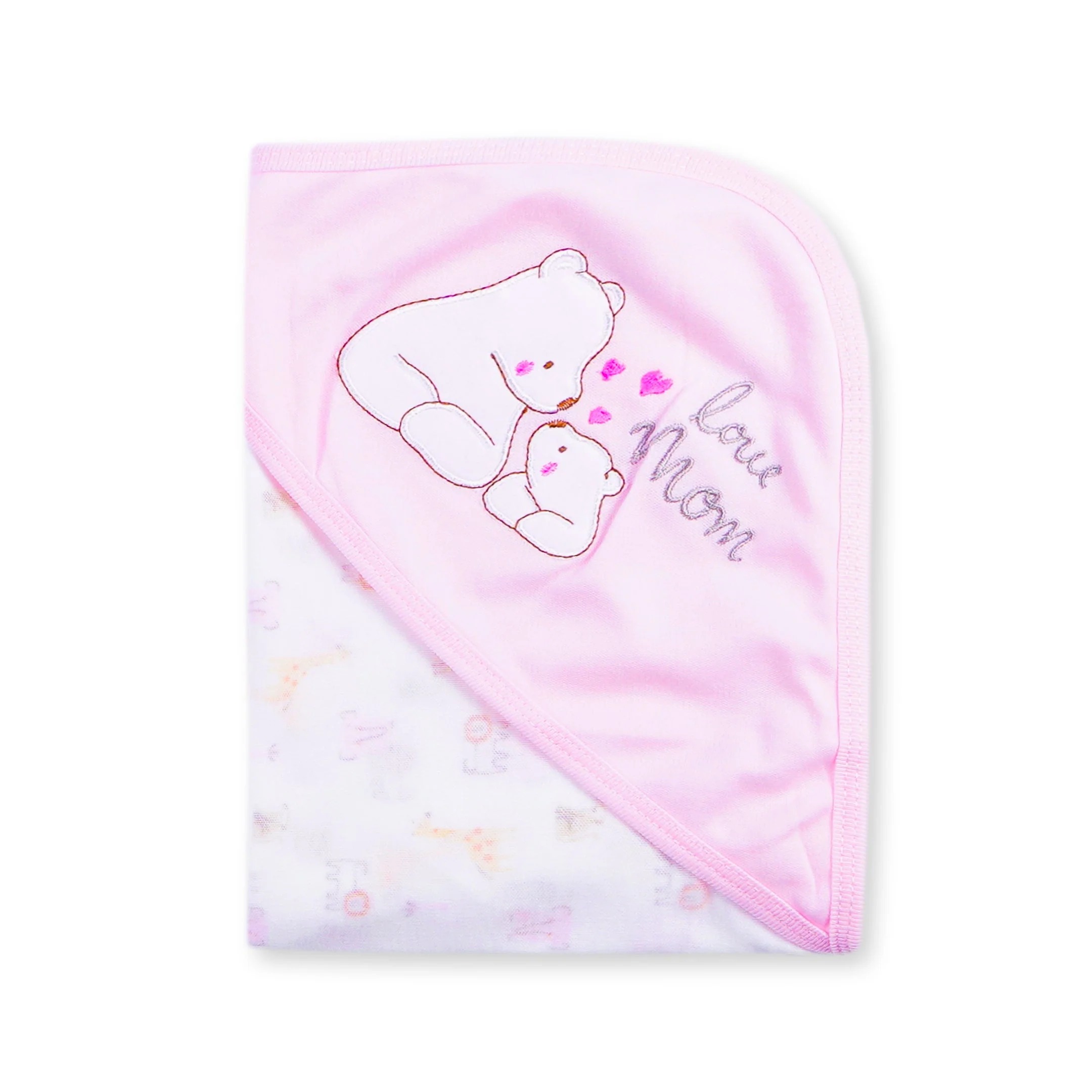 Baby Hooded Wrapping Sheet Love Mom Pink