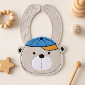 Baby Character Bib Bear Grey