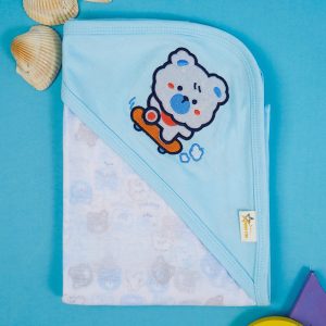 Baby Hooded Cotton Wrapping Sheet Cute Puppy Blue