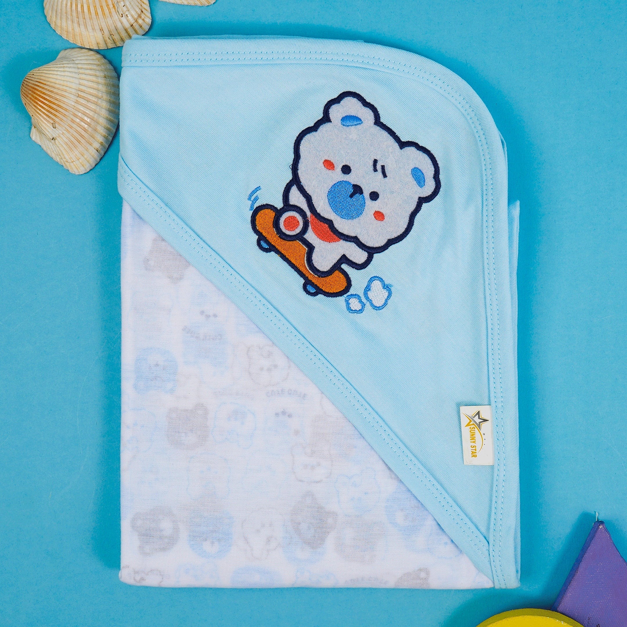 Baby Hooded Cotton Wrapping Sheet Cute Puppy Blue
