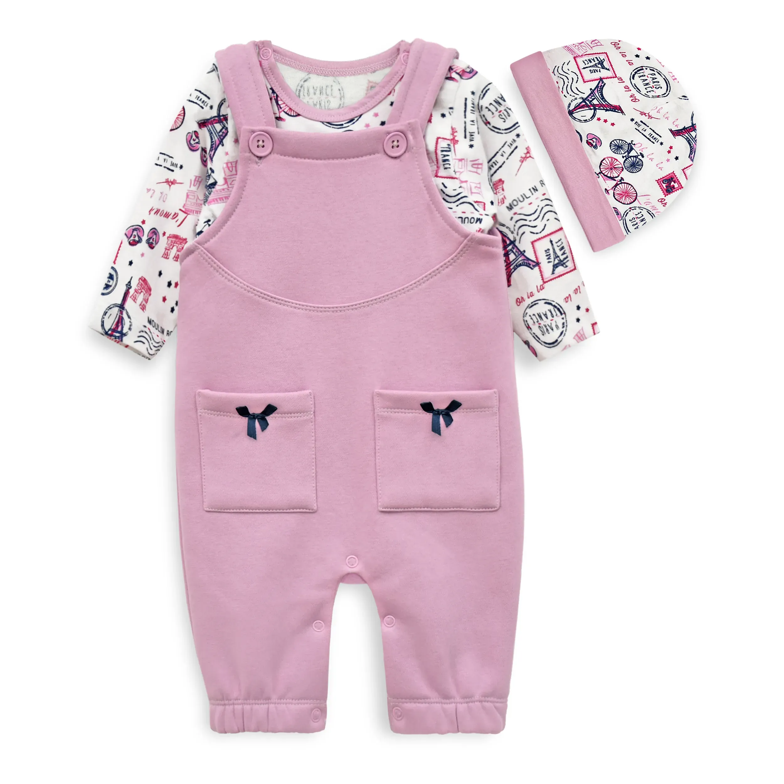 Dungaree Set with Inner Shirt & Cap