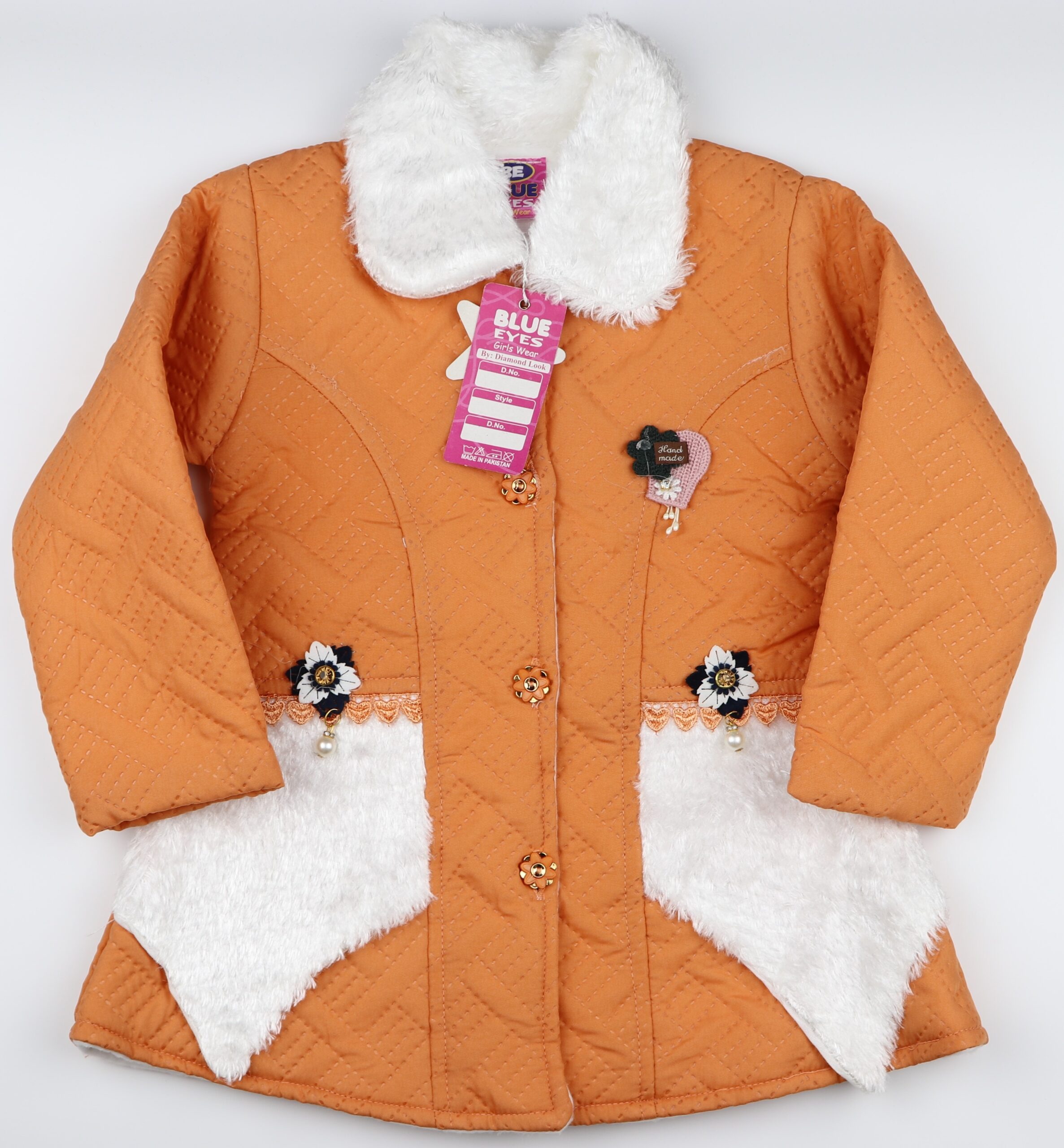 Girls Quilted Winter Coat with Faux Fur Collar and Pockets