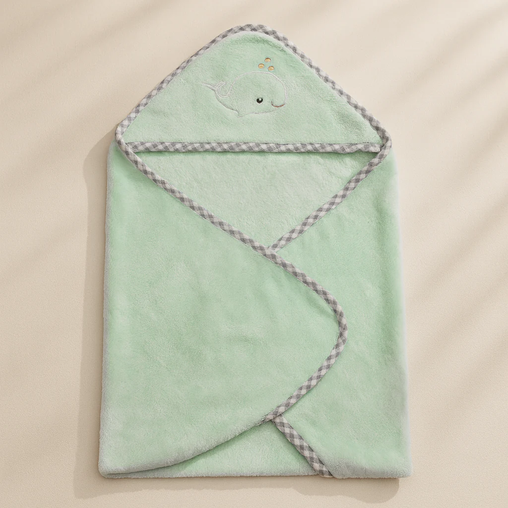 Baby Hooded Bath Towel Spaceship Green